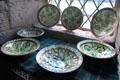 Ceramic bowls painted green & brown at Glamis Castle. Angus, Scotland.