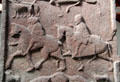 Pictish cross-slab with detail of mounted warriors at Meigle Sculptured Stone Museum. Meigle, Scotland.