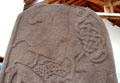 Pictish cross-slab detail of horseman framed by knots at Meigle Sculptured Stone Museum. Meigle, Scotland.