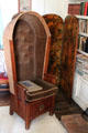 Chair with woven draft protection at Kellie Castle. Pittenweem, Scotland.