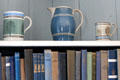 Annular ware pottery in blue bedroom at Kellie Castle. Pittenweem, Scotland.