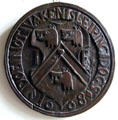 "Do Not Waken Sleeping Dogs" Forbes crest medal at Craigievar Castle. Alford, Scotland.