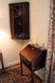 Slope-front desk with corner display case in Laird's bedroom at Crathes Castle. Crathes, Scotland.