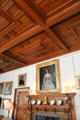 Oak ceiling panels over portrait of Ann Margaret Forbes Leslie in drawing room at Drum Castle. Drumoak, Scotland.
