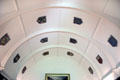 Barrel library ceiling with coats of arms of all families with which Irvines had intermarried at Drum Castle. Drumoak, Scotland