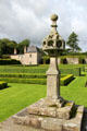 Octagonal facet head sundial of typical Scottish design at Pitmedden Garden. Pitmedden, Scotland