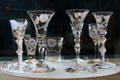Wine glasses engraved with Jacobite rose emblems used for secret toasts to Stuart monarchs in exile at Culloden Moor Visitor Centre. Culloden Moor, Scotland