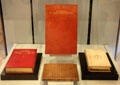 Book cover designs of early 20thC at Court Barn Museum. Chipping Campden, England.