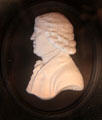 Josiah Wedgwood portrait medallion of black jasper by William Hackwood for Wedgwood at World of Wedgwood. Barlaston, Stoke, England.