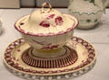 Queen's Ware three-part crème bowl in manner of James Bakewell for Wedgwood at World of Wedgwood. Barlaston, Stoke, England.