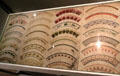 Samples of Wedgwood dinnerware edging which clients could order at World of Wedgwood. Barlaston, Stoke, England.