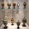Collection of Wedgwood Porphyry & Agate Ornamental Ware made by wedging various color of clay together to create vases after shapes of antiquity at World of Wedgwood. Barlaston, Stoke, England.