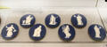Wedgwood blue jasper medallions depicting Seven Muses attrib. John Flaxman Jr at World of Wedgwood. Barlaston, Stoke, England.