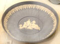 Wedgwood blue saucer-dish for tea kettle depicting Infant Academy by William Hackwood after design by Sir Joshua Reynolds at World of Wedgwood. Barlaston, Stoke, England.