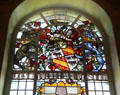 Stained glass windows in Council Chamber at Belfast City Hall. Belfast, Northern Ireland.