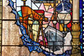 Detail of Titanic built with Harland & Wolff cranes on Belfast City Hall 1906-Centenary window by Ann Smyth at Belfast City Hall. Belfast, Northern Ireland.
