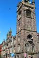 Gothic clock tower details of Presbyterian Assembly. Belfast, Northern Ireland.