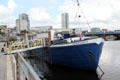 Belfast Barge maritime museum on converted Dutch ship Confiance on Lagan River. Belfast, Northern Ireland.