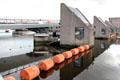 Lagan Weir to maintain water level Lagan River. Belfast, Northern Ireland.