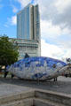 The Big Fish sculpture & Obel Tower at Donegall Quay. Belfast, Northern Ireland.