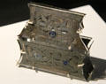 Wearable Clonmore shrine to carry relic of Christian saint but modeled upon pre-Christian tomb design from Armagh at Ulster Museum. Belfast, Northern Ireland.