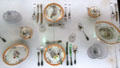 Porcelain dinner service by Worcester factory plus Irish glassware at Ulster Museum. Belfast, Northern Ireland.