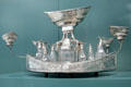 Silver epergne with cruets made in Dublin at Ulster Museum. Belfast, Northern Ireland.