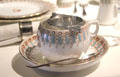 Titanic & Olympic tea cup & silver strainer at Ulster Transport Museum. Belfast, Northern Ireland.