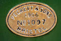Maker's plate of Peckett steam locomotive no. 2 of British Aluminium Co, Larne, County Antrim at Ulster Transport Museum. Belfast, Northern Ireland.