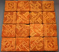 Lead-glazed earthenware initialed floor tiles from an abbot's room found near Hailes Abbey Gloucestershire at British Museum. London, United Kingdom