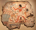 Reconstructed painting of Nebamun hunting birds with wife Hathepsut in marshes of Nile from his tomb, Thebes at British Museum. London, United Kingdom