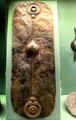 Celtic culture sheet bronze shield facing ornamented with raised motifs found in Witham river near Lincoln at British Museum. London, United Kingdom.