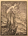 Cupid falls in love with Psyche & ask God of Wind Zephyr to carry her to Cupid graphic by Edward Burne-Jones in Earthly Paradise poem by William Morris for Kelmscott Press at Morris Gallery. London, United Kingdom.