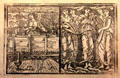 Psyche charmed by food & music falls in love with Cupid graphic by Edward Burne-Jones in Earthly Paradise poem by William Morris for Kelmscott Press at Morris Gallery. London, United Kingdom.