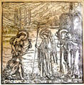 Psyche drinks from golden cup & become immortal graphic by Edward Burne-Jones in Earthly Paradise poem by William Morris for Kelmscott Press at Morris Gallery. London, United Kingdom.