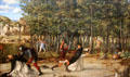 Assassination of St Peter Martyr in 1252 in Verona painting by Giovanni Bellini at National Gallery. London, United Kingdom.