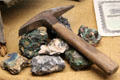 Rock hammer & minerals at Tombstone Courthouse Museum. Tombstone, AZ.
