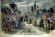 Color lithograph of "The Completion of the Pacific Rail Road" after photo by A.J. Russell at California State Railroad Museum. Sacramento, CA.