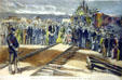 Idealized "The Last Spike" lithograph at California State Railroad Museum. Sacramento, CA.