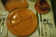 Southern Pacific Railroad Franciscan Daylight pattern dinner service at California State Railroad Museum. Sacramento, CA.