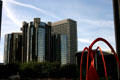 Bonaventure Hotel against Union Bank Plaza. Los Angeles, CA.
