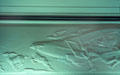 Art deco panel in Queen Mary showing airplane racing men, gazelles & birds. Long Beach, CA.