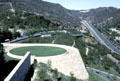 People mover taking visitors from parking lot to J. Paul Getty Museum beside San Diego Freeway. Malibu, CA.