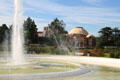 Los Angeles County Natural History Museum over rose garden of Exposition Park. Los Angeles, CA.