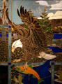 Fishing eagle stained glass art called Inspiration from Heroes by Kevin Laird Johnson at Reagan Museum. Simi Valley, CA.