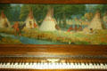 Painted detail of Native American tepees on Steinway upright piano at Autry National Center. Los Angeles, CA.