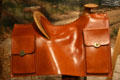 Reproduction of Pony Express mochila saddle at Autry National Center. Los Angeles, CA.