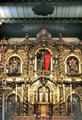 High altar of original church at Mission San Juan Capistrano, considered to be California's oldest standing building. Capistrano, CA.