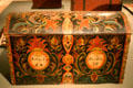 Painted Norwegian wooden trunk at Mingei Museum. San Diego, CA.