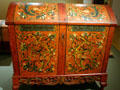 Painted Norwegian wooden trunk at Mingei Museum. San Diego, CA.
